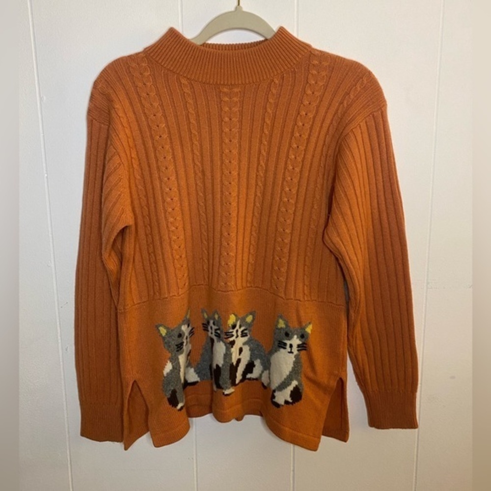 Viridian Orange Knit Long Sleeve Cat Sweater